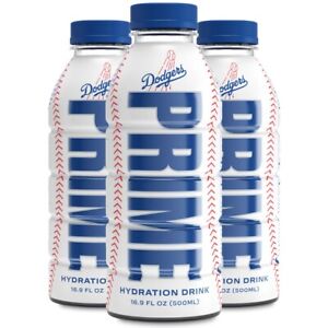 PRIME LaDodger Flavor, White bottle design, Sports Drink 16.9 Fl Oz - 3 Bottl...