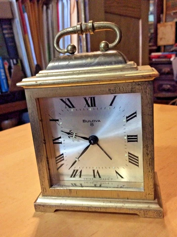 Vintage Bulova 8 Day Brass Alarm Clock Swiss Made G 2251 Accurate Time & Chime Cover