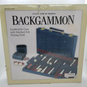 NUEVO Juego Backgammon Leatherrette Estuche Cosido Fieltro Campo de Juego Caja Sellada - Imagen 1 de 4