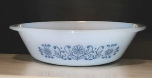 Jeanette Glasbake oval casserole dish with a blue flower 1- Quart Milk Glass - Picture 1 of 7