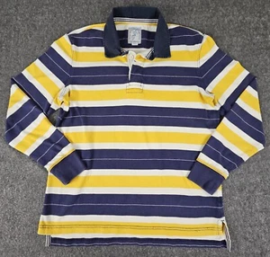 Vintage Lands End Rugby Shirt Mens M Yellow Blue Striped Heavyweight Jersey - Picture 1 of 7