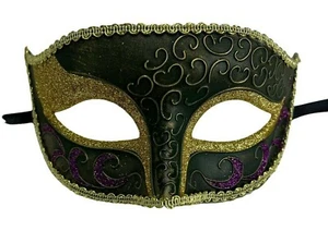 Mardi Gras Gold Glitter Unisex Party Mask Masquerade Mask (Green) - Picture 1 of 5