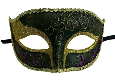 Mardi Gras Gold Glitter Unisex Party Mask Masquerade Mask (Green) - Image 1 of 4