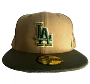 Los Angeles Dodgers MLB New Era 5950 40 Patch Khaki Fitted Hat Cap Size 7 5/8 - Picture 1 of 2