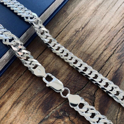 Real Solid 925 Sterling Silver Double Cuban Mens Boys Chain Bracelet or Necklace - Image 1 of 4