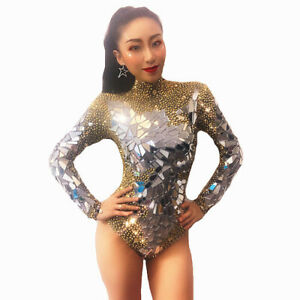 2020 TOP Rhinestone mirror glitter bodysuit female birthday celebration costume