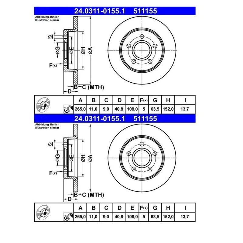 2x ATE 24.0311-0155.1 Disco De Freno Para Ford Focus II Focus C-Max - Imagen 1 de 1