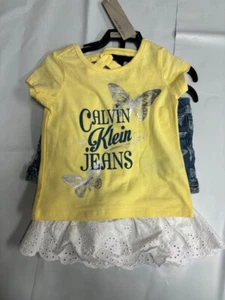CALVIN KLEIN GIRLS 3 PC SHORTS/BLOUSE/DRESS SET (YELLOW/WHITE/BLUE 4T)NWT - Picture 1 of 4