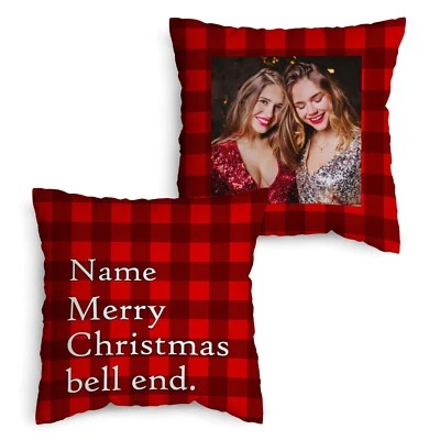 Personalised Photo Cushion - Check - Christmas B*llend - Custom Photo Gift - Image 1 of 4