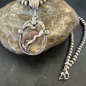 Mens Womens Wild Horse Turquoise Pendant Navajo Sterling Silver Necklace 17801 - Picture 1 of 13