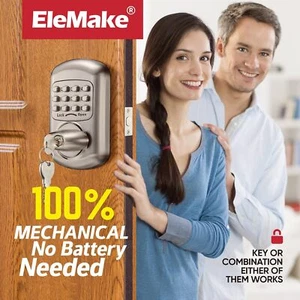 Elemake Deadbolt Keyless Keypad Door Lock Mechanical for Front Door Silver/Black - Picture 1 of 24