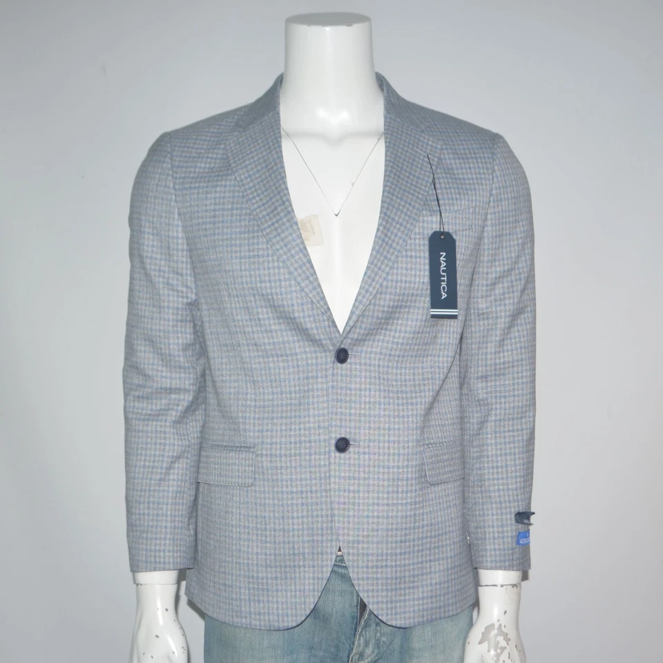 Nautica Men's Modern Fit Sport Jacket Blazer Plaid Blue Gray 38S