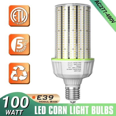 480V 100W LED Corn Light Bulb Industrial Warehouse Parking Lot Lighting E39 Base - Image 1 of 4