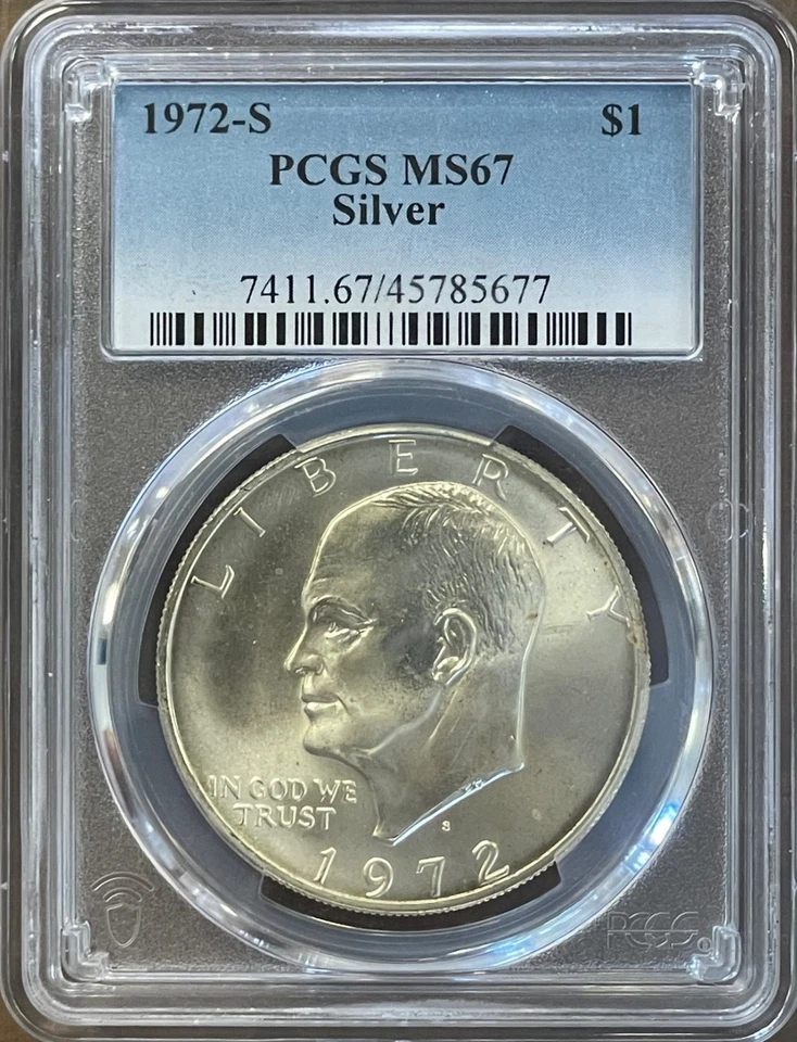 1972 S $1 90% prata Ike Eisenhower um dólar PCGS MS67 - Imagem 1 de 4