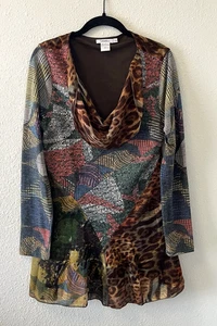 Vintage Y2K Feratelli Top Small Patchwork Art 2 Wear Boho Lagenlook Wasserfallausschnitt - Bild 1 von 16