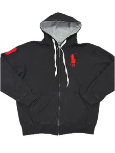 Ralph Lauren Polo Black Big Pony Vintage Woman’s XL Zip Up Hoodie Sweatshirt - Picture 1 of 7