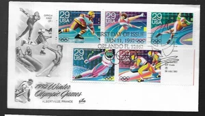 WINTER OLYMPICS SET ICE HOCKEY LUGE SKATING SKIING 1992 ARTCRAFT CACHET FDC +TAB - Picture 1 of 1