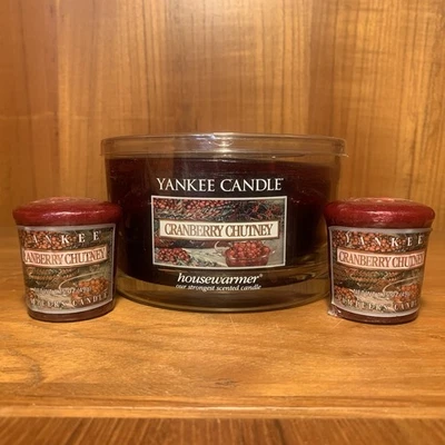 Yankee Candle CRANBERRY CHUTNEY 3 mechas 17 oz calentador de casa y 2 muestreadores votivos 1,5 oz Foto 1 de 4