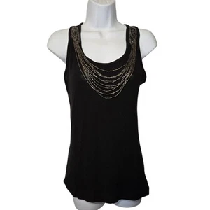 Vintage Y2K Sleeveless Black Tank Top Embellished Necklace Beaded Chain Size Sm - Picture 1 of 4
