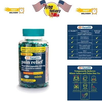 A+ Health Mini Ibuprofen 200mg Softgels, Easy Swallow Pain Reliever, 500 Count - Image 1 of 4