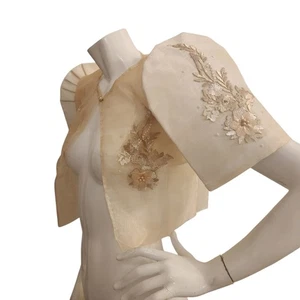 Filipiniana Bolero Pinya Sz Small/S Beige w/Beige Embroidered Patch Philippines - Picture 1 of 6