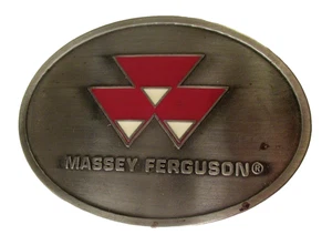 AGCO MASSEY FERGUSON Advertising ENAMEL EMBLEM METAL BELT BUCKLE - Picture 1 of 4