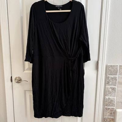 INC International Concepts Plus Size 2X Deep Black Knotted Faux-Wrap Dress NWT - Image 1 of 4