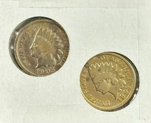 1893-1905 Set Of 2 Indian Head Cents 24 K Gold Plated Coins πΊπΈ Seller#219 - Picture 1 of 10