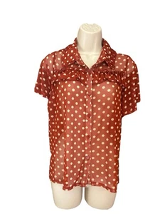 New & Next Women's Brown Translucent Beige Polka Dot Blouse Size M - Picture 1 of 8