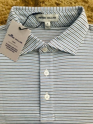 Peter Millar Crown Pima Cotton Polo Shirt Mens Size Small White Blue Striped NWT - Image 1 of 4