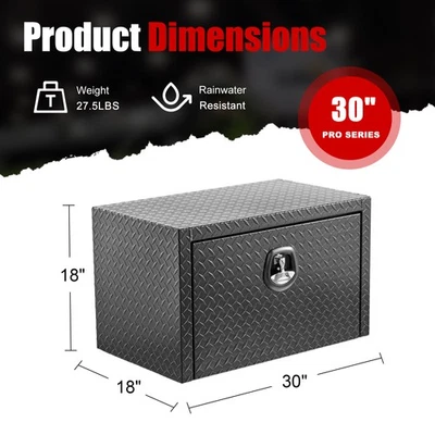 30"x18"x18" Aluminum Underbody Truck Tool Box Black Diamond Plate Waterproof - Image 1 of 4