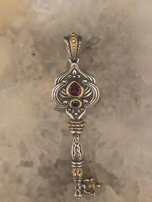 💕BARBARA BIXBY SS 18K Llave de la Felicidad Granate Zafiro Citrino Potenciador Colgante Foto 1 de 4