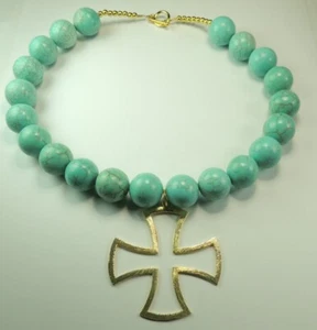 Audaz Collar Howlita Turquesa con Cruz Declaración Joyería Artesanal - Imagen 1 de 1