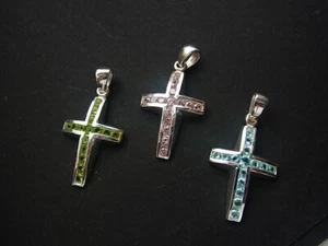 Silver 925 Real Silver Pendant Cross Pendant Cross Various Colours - Picture 1 of 8