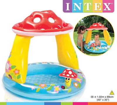 INTEX INFLATABLE MUSHROOM BABY POOL Outdoor Water Play w/ Built-in Sunshade - Image 1 of 4