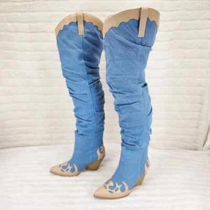 Botas de vaquero Western Denim OTK hasta el muslo holgadas - Imagen 1 de 13