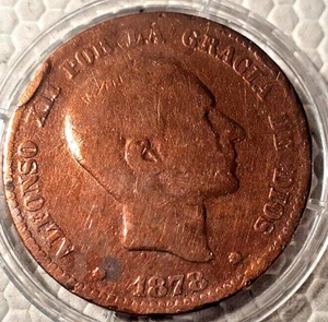 1878 OM SPAIN 10 CENTIMOS COIN KM#-675 BEAUTIFUL REDISH BRONZE COLOR - Picture 1 of 9