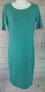 LuLaRoe Women's Dress Julia Size Small Striped Gray Teal Short Sleeve  B - Picture 1 of 7