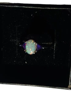 925  Lab Created Opal Ring and amethyst  czs Size 4.75 - Picture 1 of 8