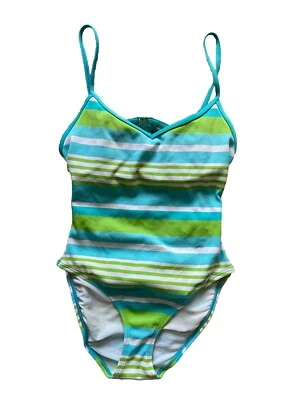 Traje de baño Speedo traje de baño de una pieza a rayas 10 azul pastel verde blanco Foto 1 de 4