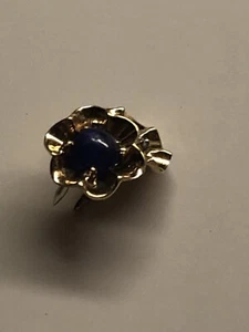 VINTAGE 14k YG BLUME TIE TACK DIAMOND BLUE STAR SAPPHIRE - Bild 1 von 7