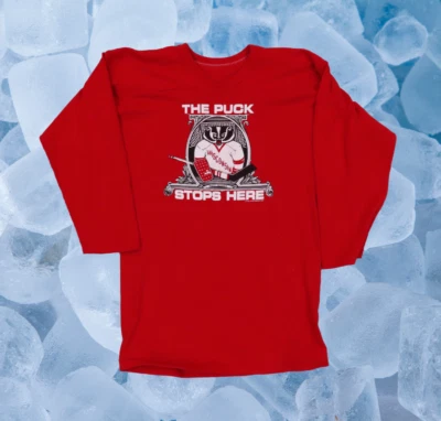 Vintage NCAA Wisconsin Badgers The Puck Stops Here Russell Athletic Jersey M - Image 1 of 4