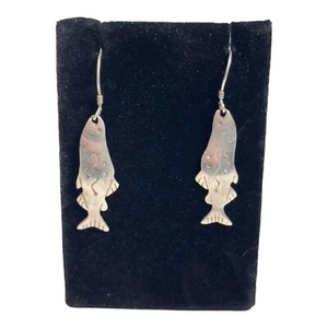 Sterling Silver Fish Hook Earrings Handmade Drop Dangle 925 Stamped Vintage 2” - Picture 1 of 6