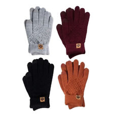 Womens Gloves Diagonal Stitch Basketweave Knit Cuffed Touchscreen Fingertips