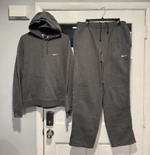 Nike Sportswear Mini Swoosh Fleece Gray Sweatsuit Hoodie Pants Set Size Large