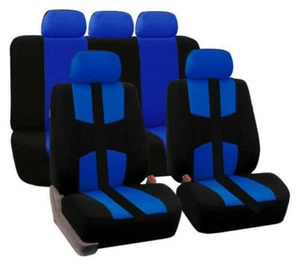 9Pcs Black/Blue Bird Eye Cloth Auto Seat Covers For Car SUV Universal Protectors - Picture 1 of 6