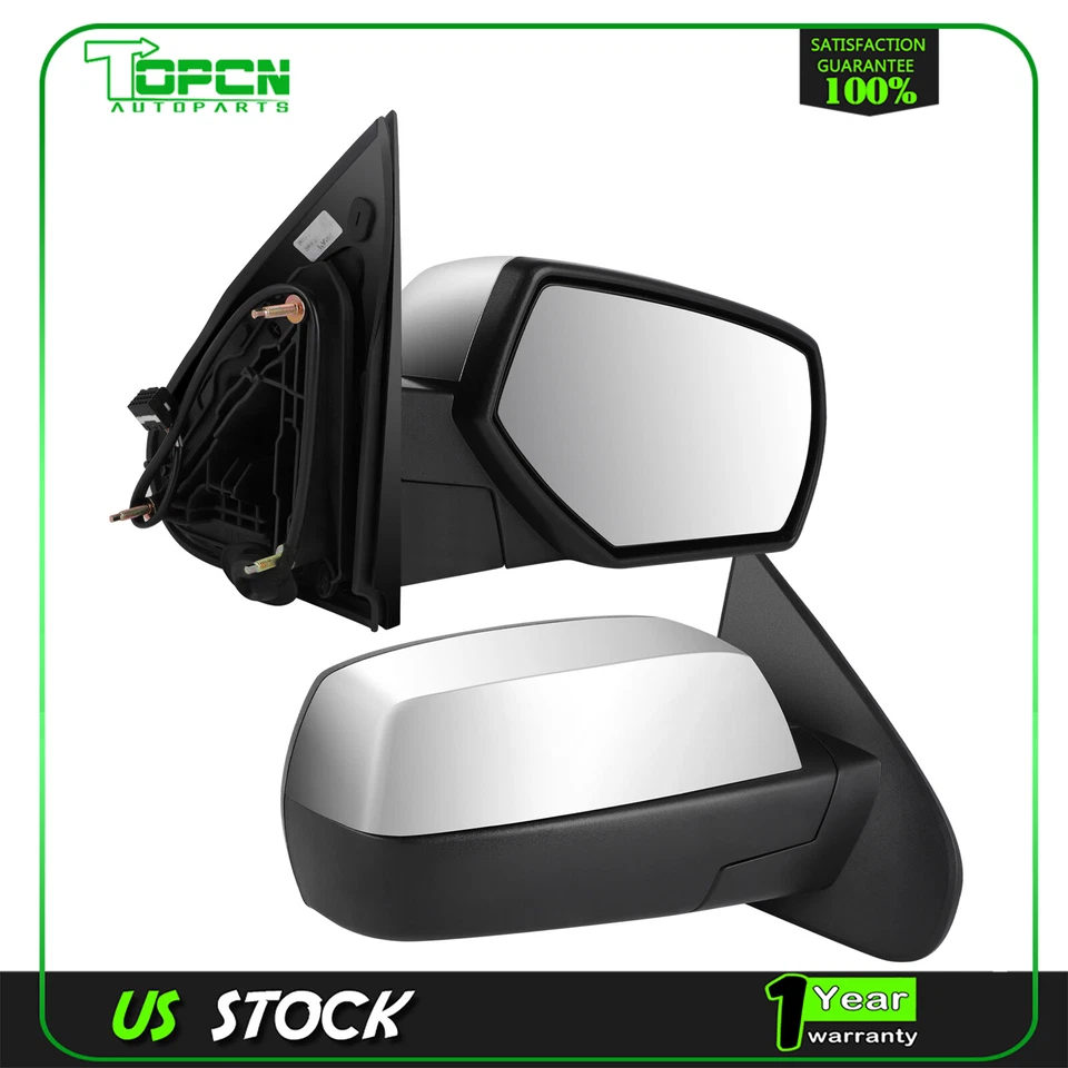 Juego de 2 espejos retrovisores plegables manuales eléctricos cromados para Chevy Silverado 2015-18 Foto 1 de 4