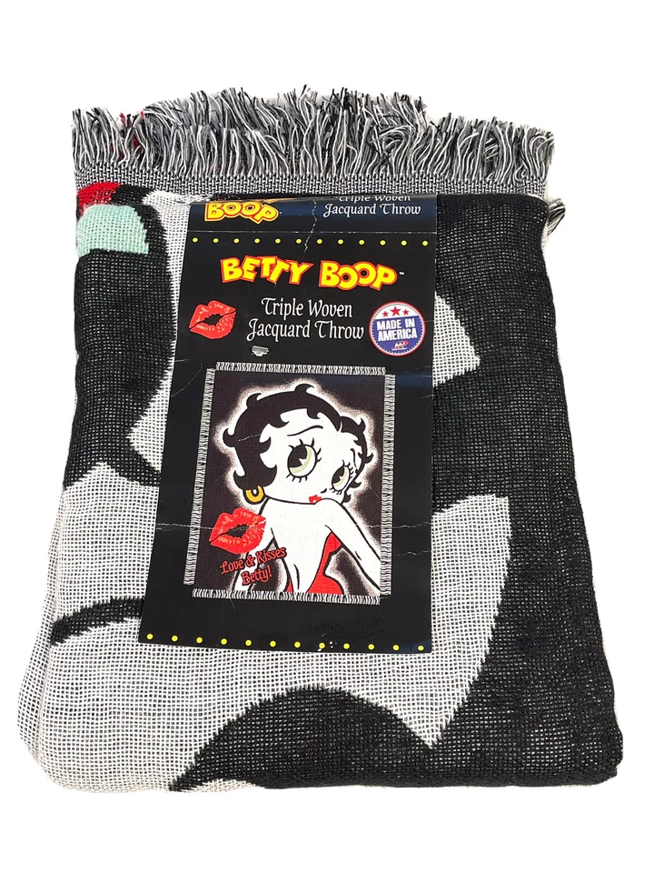 Betty Boop Woven Throw Blanket 46" × 60"  Love & Kisses Betty Blowing Kiss  NEW - Image 1 of 4