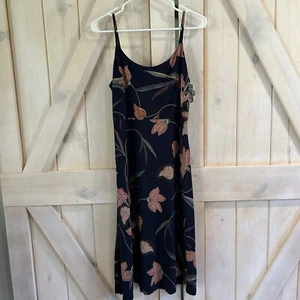 Loft Spaghetti Strap Midi Sundress 10P Smocked Floral Y2K Navy Blue Coastal - Picture 1 of 11