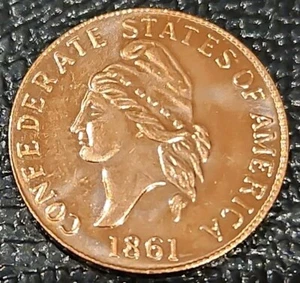 1861 CONFEDERATE STATES OF AMERICA TOKEN ONE CENT CSA MEDAL CIVIL WAR COIN 1 - Picture 1 of 6